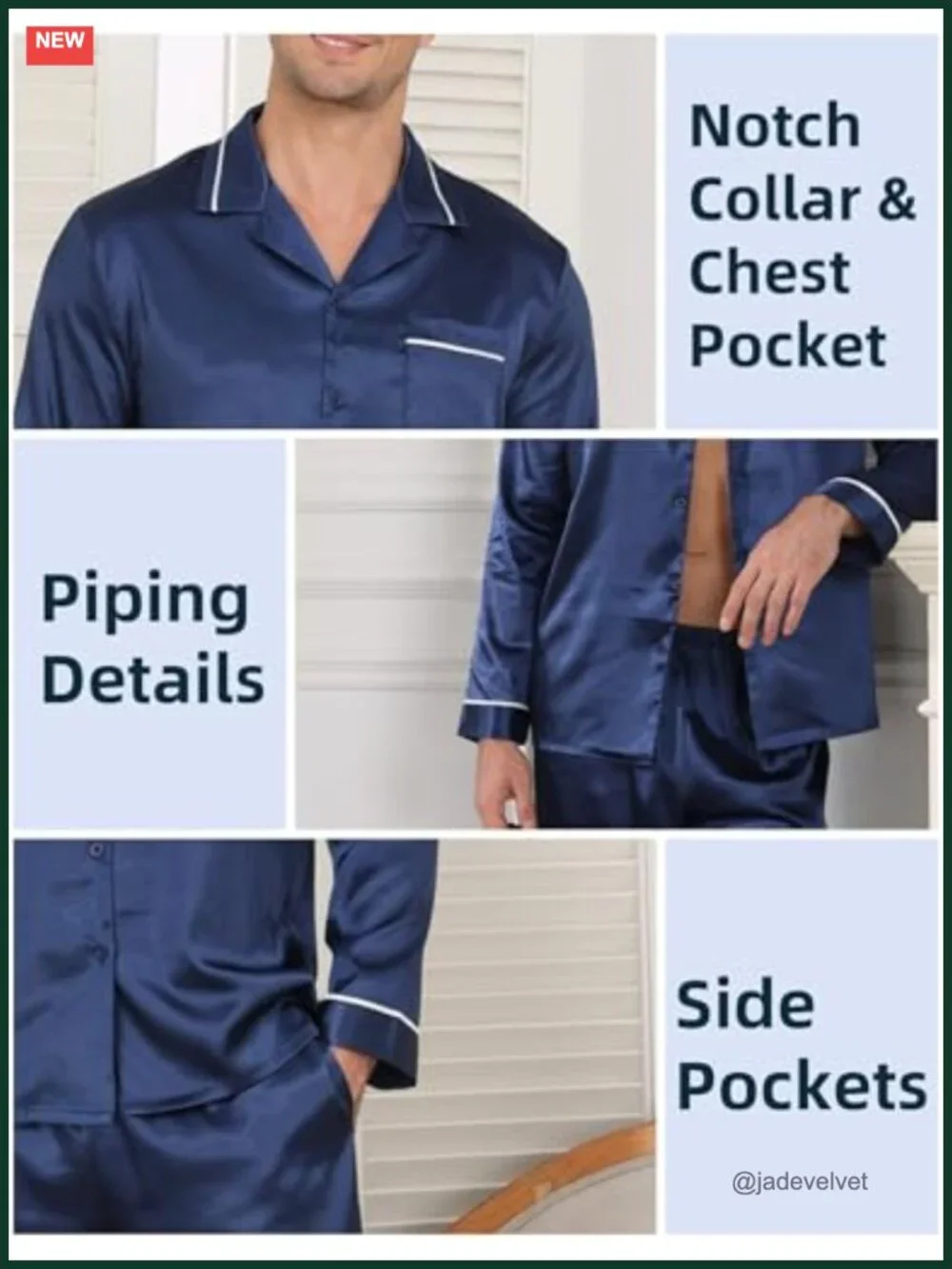 Silk Satin Pajama Set 2 Piece Loungewear Long Sleeve Button-Down Sleepwear with